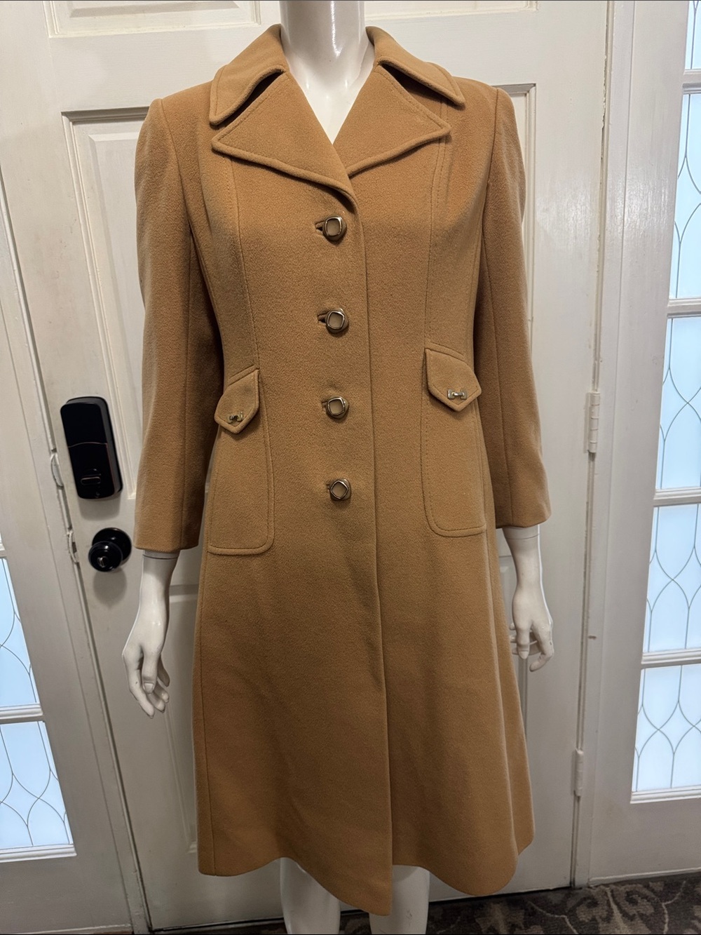 Vintage 1970s 100% Cashmere Metallic Dome Buttons Tailored A-Line Coat